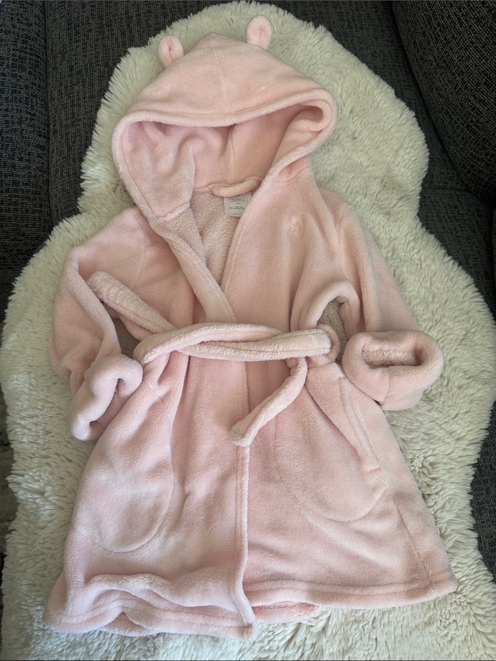 Baby Gap Size 2 Plush Pink Hooded Kids Robe with Ears